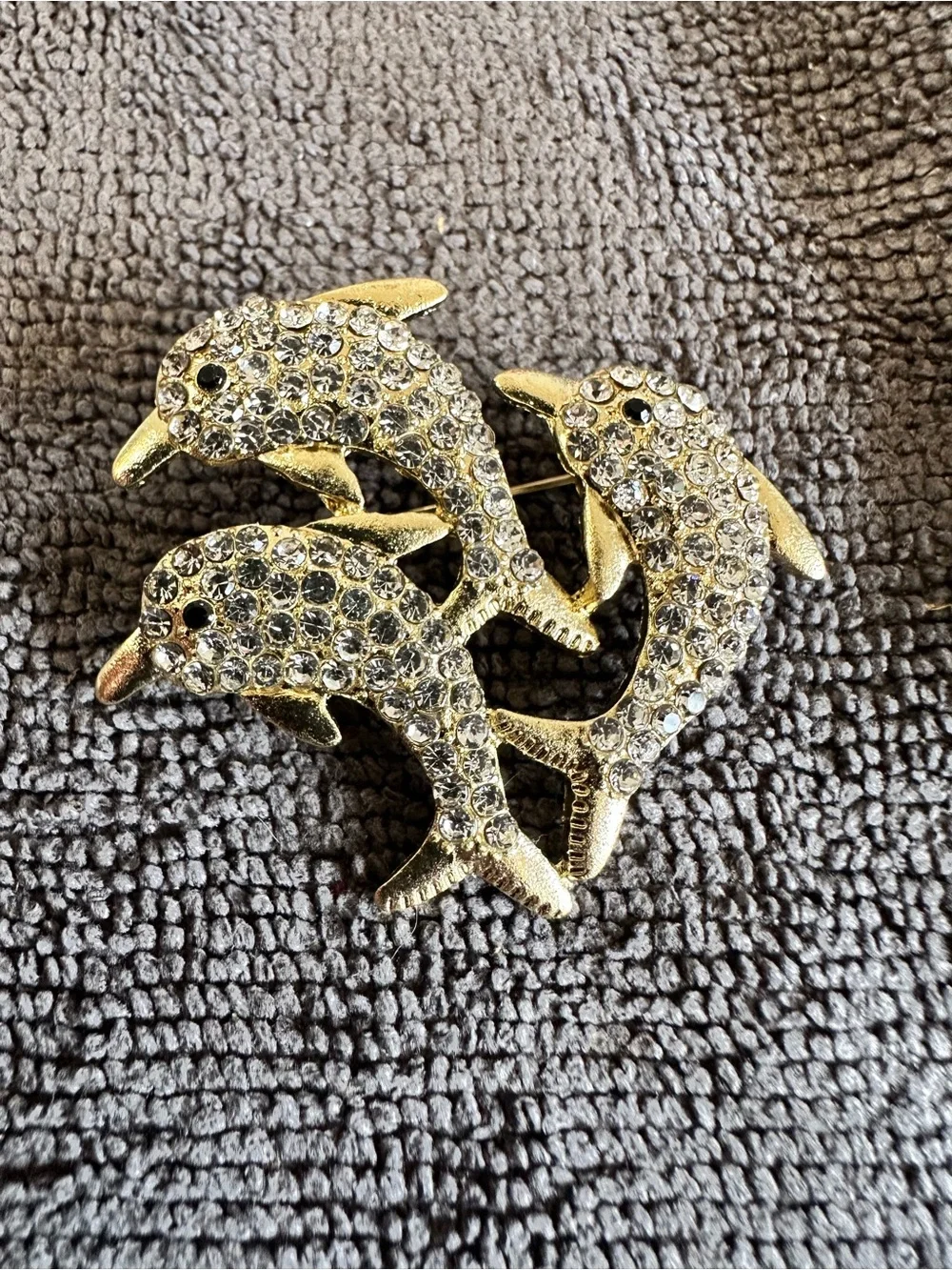 Gold Rhinestone Dolphin Pin Trio - Picture 1 of 2